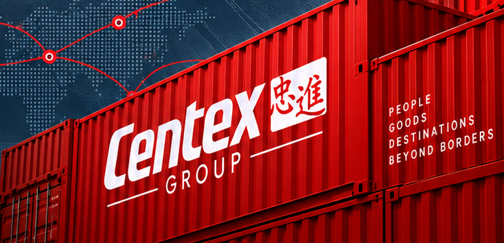 Contêiner vermelho com a marca Centex Group